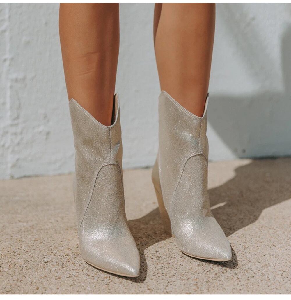 DOLCE VITA Nestly Boots Size 6.5 Gold Metallic Western Cowgirl Cowboy Suede NEW
